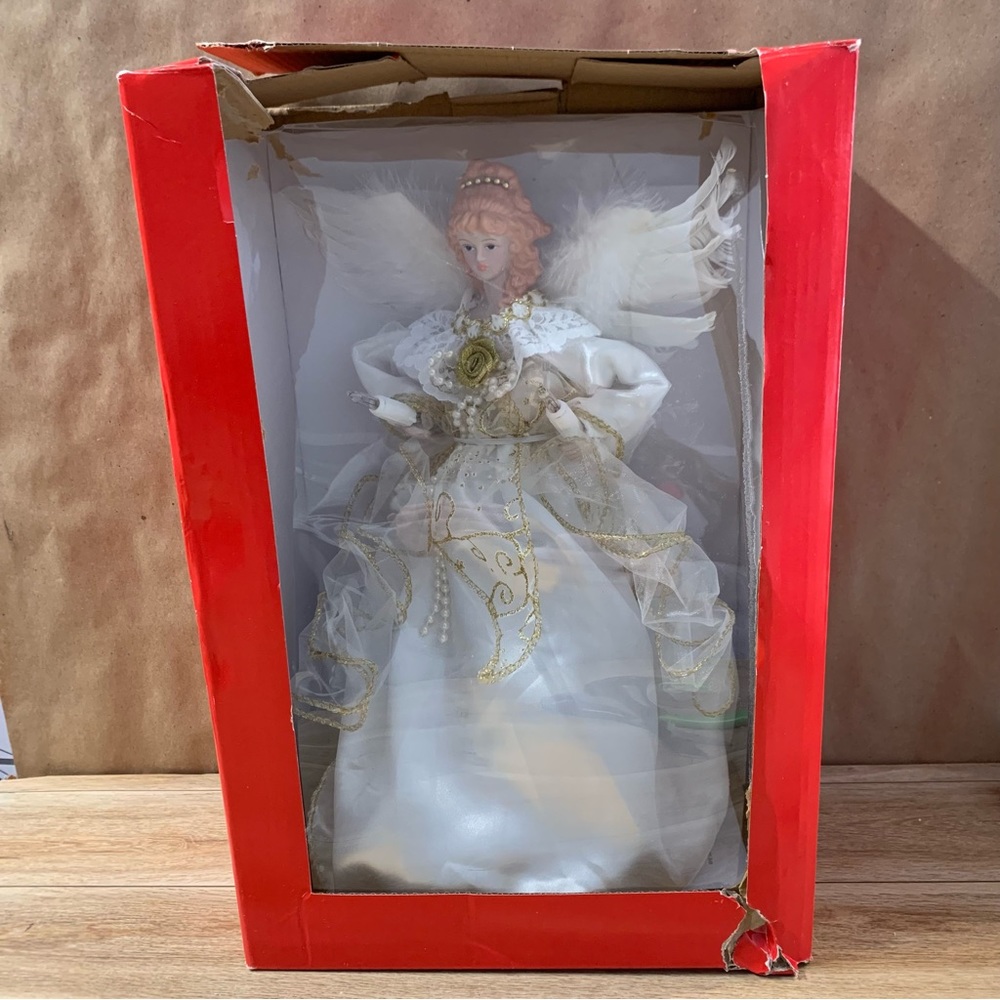 New Kurt S Adler Angel Christmas Tree Topper 12” White Gold Illuminated Light Up